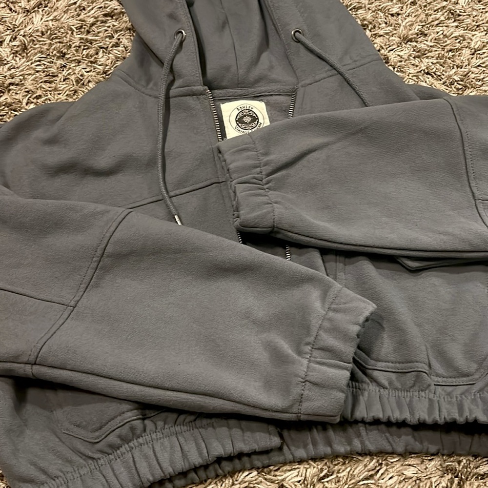 NWOT ASHLEY VINTAGE CHARM Cropped Gray Zipped Hoodie - Picture 5 of 12